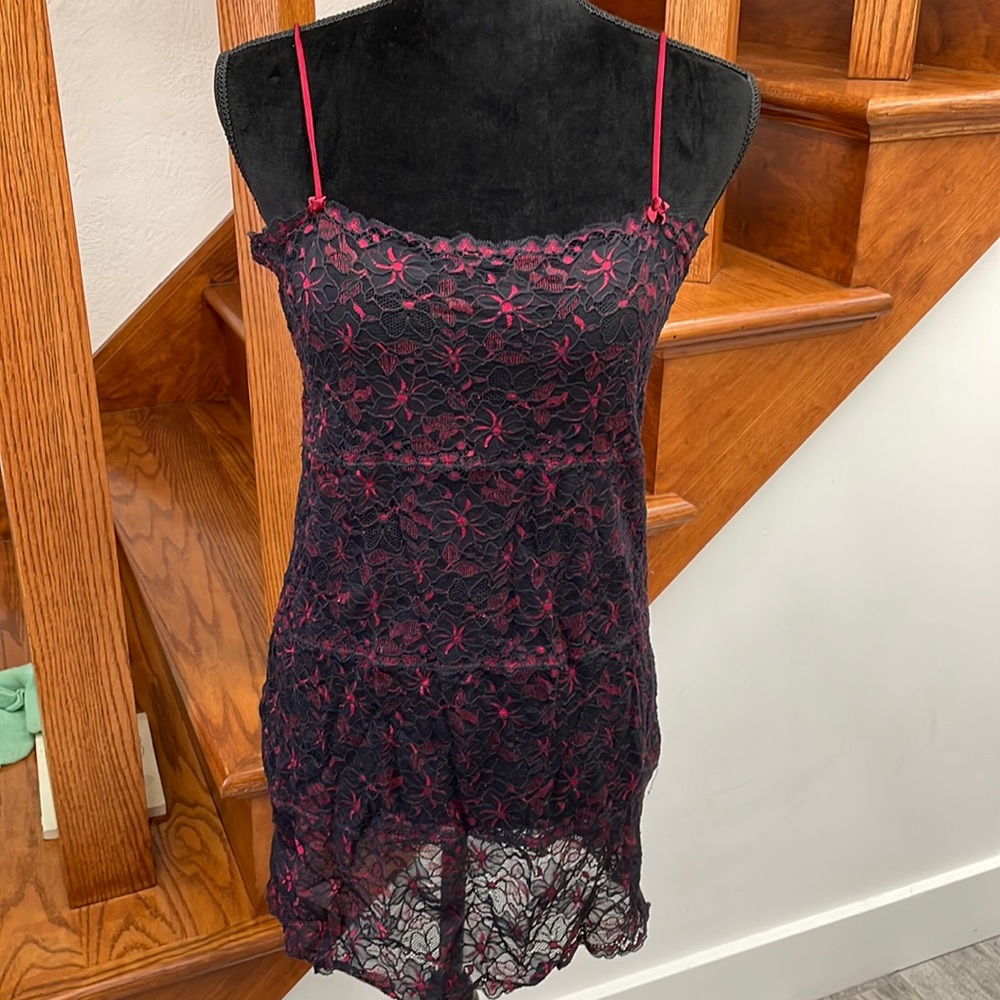 Victoria's Secret Black and Red Lace Slip Babydoll Lingerie, Small